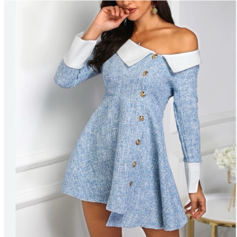 CBR Collared Asymmetrical Tweed Dress